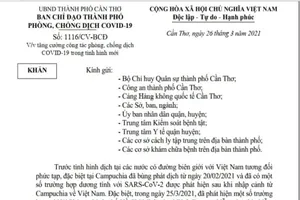 Cần Thơ ra văn bản khẩn chỉ đạo phòng chống COVID-19