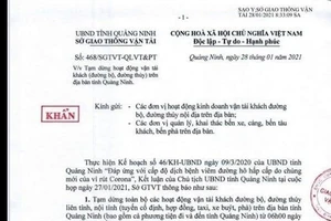 Quảng Ninh thông báo khẩn tạm dừng vận tải khách 