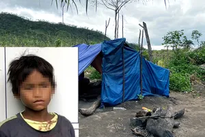 Đinh Th. tại công an và chòi rẫy của gia đình chị gái. Ảnh: LQL