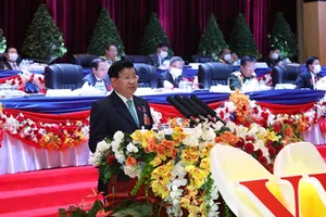 Tân Tổng Bí thư Thongloun Sisoulith phát biểu bế mạc Đại hội. Ảnh: nhandan.com.vn