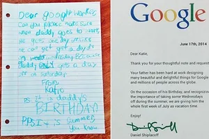 Món quà bất ngờ cho bé gái gửi thư tới Goolge xin cho cha nghỉ phép