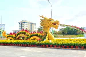 Linh vật rồng ở Vĩnh Long dẫn đầu đường gốm và hoa dài nhất Việt Nam 