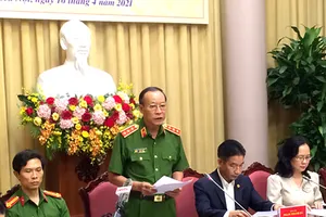 Thượng tướng Lê Quý Vương, Thứ trưởng Bộ Công an phát biểu tại họp báo. Ảnh: VGP