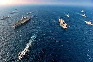 Các tàu chiến Mỹ, Nhật, Ấn Độ và Úc trong cuộc tập trận Malabar năm 2020.