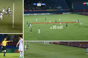 Những hình ảnh cắt từ clip cho thấy trọng tài Mai Xuân Hùng quyết định sai từ góc quan sát quá xa, trong khi trợ lý Thành Trung chẳng hề can thiệp giúp trọng tài chính.