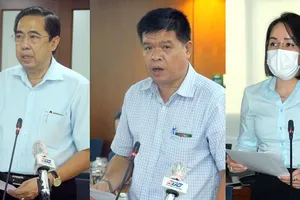 Từ trái qua: Ông Nguyễn Văn Lâm, ông Bùi Hòa An, bà Lê Thiện Quỳnh Như phát biểu tại buổi họp báo.