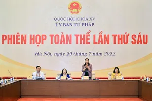 Chủ nhiệm Ủy ban Tư pháp Lê Thị Nga chủ trì phiên họp toàn thể lần thứ sáu để thẩm tra Pháp lệnh Xử phạt vi phạm hành chính đối với hành vi cản trở hoạt động tố tụng hôm 29-7. Ảnh: Quochoi