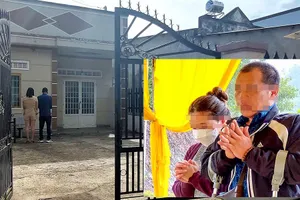 Ngôi nhà ông Q thuê để chăm nuôi cháu bé ở TP Bảo Lộc và ông Q tại đám tang của cháu bé (ảnh nhỏ). 