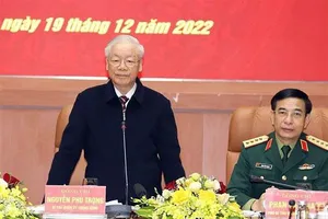 Tổng Bí thư Nguyễn Phú Trọng, Bí thư Quân ủy Trung ương, phát biểu kết luận hội nghị.