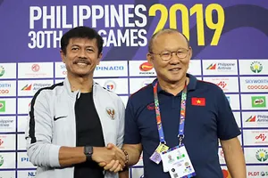 HLV Sjafri và HLV Park Hang-seo tại SEA Games 2019.