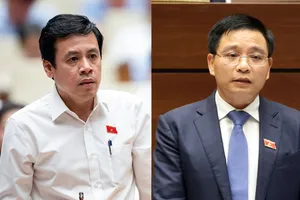 ĐB Trần Anh Tuấn, Đoàn ĐBQH TP.HCM (trái) và Bộ trưởng Bộ GTVT Nguyễn Văn Thắng tại phiên chất vấn chiều 7-6.