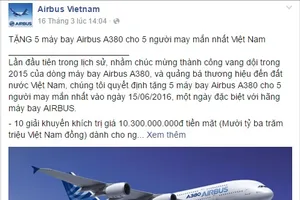 Tặng xe máy SH, máy bay Airbus thông qua... Facebook