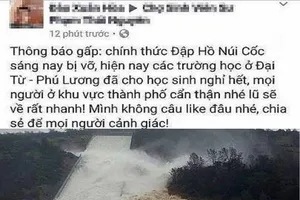 Xử lý người tung tin nhảm 'vỡ đập hồ Núi Cốc'