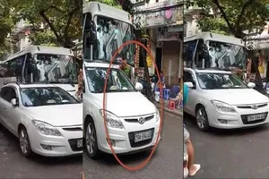 Xử phạt trung úy công an đậu ô tô khiến cả đường ùn tắc