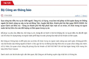 Bộ Công an thông tin việc phong tỏa tài khoản vụ Đồng Tâm