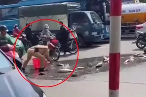 CSGT giúp người dân nhặt cá bị đổ ra đường