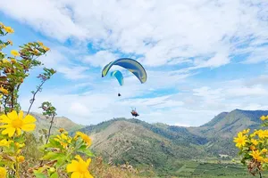 Ngắm hoa dã quỳ và bay dù lượn trên một trong 10 miệng núi lửa đẹp nhất thế giới