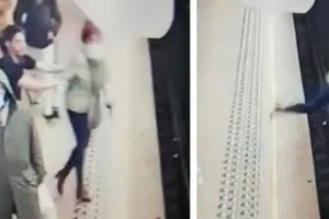 Ảnh cắt từ video hiện trường vụ đẩy người ở thủ đô Brussels, Bỉ ngày 16-1. Ảnh: METRO UK 