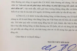 Ông Đoàn Ngọc Hải gửi thư hồi đáp Ban Tuyên giáo Cà Mau