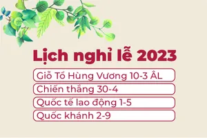 Lịch nghỉ lễ còn lại trong năm 2023: Giỗ Tổ Hùng Vương, 30-4, Quốc tế lao động 1-5, Quốc khánh 2-9