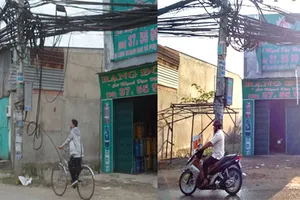 Bó gọn dây điện sà xuống gần trường mầm non