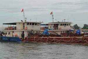 Tạm giữ sáu sà lan hút cát biển không phép