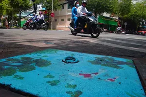 Vẽ tranh nắp cống kêu gọi người Sài Gòn không xả rác