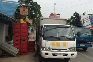 Xe tải thản nhiên dừng đỗ ở chân cầu