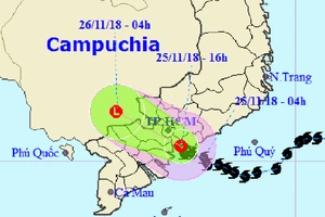 Bão số 9 thành áp thấp, suy yếu ở Campuchia