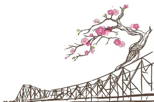 Cây cầu mùa lũ và hoa anh đào mùa xuân