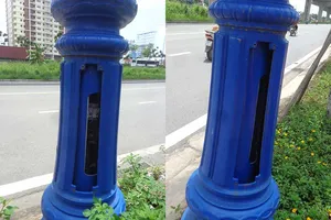 Nhiều trụ đèn chiếu sáng lại bị mất nắp