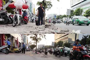 Vỉa hè bong tróc đã được trám an toàn