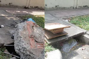Đã dẹp khối bê tông nguy hiểm trên đường