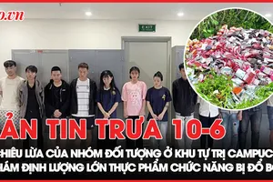 Bản tin trưa 10-6: Chiêu trò của đường dây lừa đảo ở khu tự trị Campuchia; Công an giám định hơn 4.200 hộp thực phẩm chức năng bị đổ bỏ