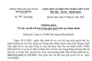 Sở Xây dựng Quảng Ngãi xin lỗi doanh nghiệp