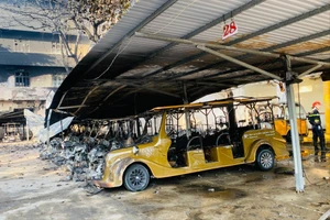 Cháy 40 xe điện du lịch tại Trường Cao đẳng Điện lực Miền Trung. Ảnh: TN