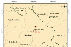 Bản đồ tâm chấn một trận động đất xảy ra tại huyện Kon Plông. Ảnh: Viện Vật lý địa cầu.