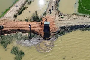 Mưa trái mùa gây lũ bất thường, nông dân Đắk Lắk trắng đêm hộ đê cứu lúa