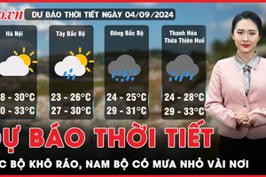 Dự báo thời tiết 4-9: Bắc Bộ trời tạnh ráo, Nam Bộ có mưa nhỏ vài nơi
