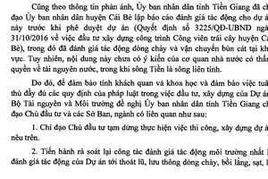Đề nghị dừng thi công công viên lấn sông ở Tiền Giang