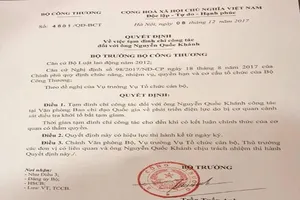 Tạm đình chỉ công tác ông Nguyễn Quốc Khánh