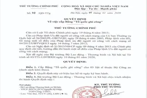 Cấp bằng Tổ quốc ghi công cho 3 công an hy sinh ở Đồng Tâm