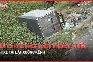 Video: Kịp thời giải cứu nữ tài xế trong xe tải bị lật xuống kênh