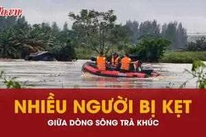 Lũ lên nhanh: Đang đưa nhiều người kẹt giữa dòng Trà Khúc vào bờ 