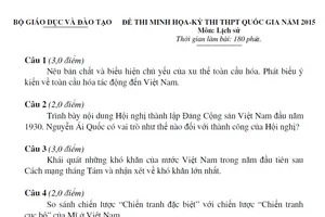Thi thử THPT môn văn, gửi đề thi môn sử