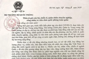 Bộ trưởng Quốc phòng gửi thư khen quân đội chống dịch COVID-19