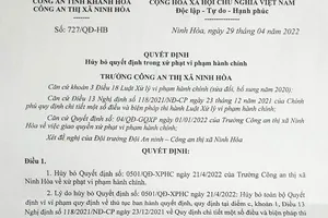 Khánh Hòa: Công an hủy quyết định xử phạt với 1 cá nhân vì vi phạm thủ tục