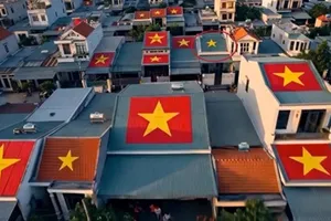 Lỗi sai nghiêm trọng khi cờ Tổ quốc bị AI biến thành màu xanh (thay vì màu đỏ) trong MV Kiếp sau vẫn là người Việt Nam. (Ảnh chụp màn hình) 