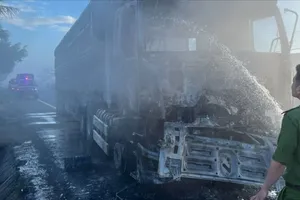 Xe đầu kéo cháy rụi trên QL 20