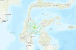 Động đất xảy ra ở vị trí 129km về phía Đông Nam thành phố Palu ở độ sâu 10km vào hôm 24-3. Ảnh: USGS
